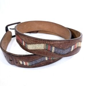 Torel Mens Leather Southwestern Woven Ribbon Inlay Belt Copper Buckle Size 40